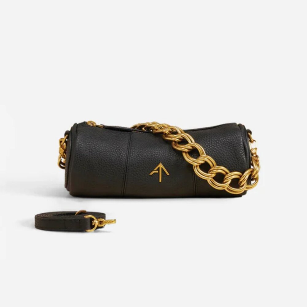 Manu Atelier XX Mini Cylinder Woven Textured Black Shoulder Bag Like New
